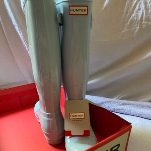 Tall hunter rain boots light blue